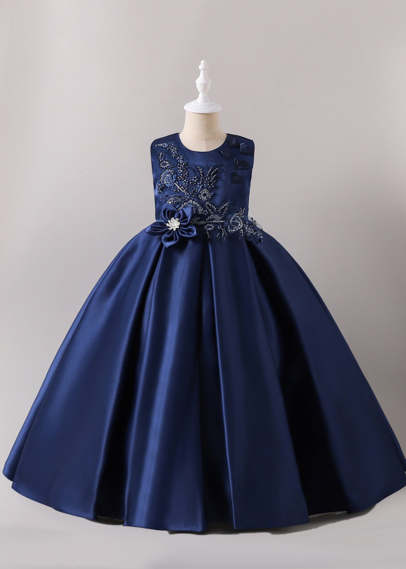 Girls Elegant Dresses Girls White Wedding Bridesmaid Long Dress Flower Embroidery Princess Dress Girl's Piano Performance Gown