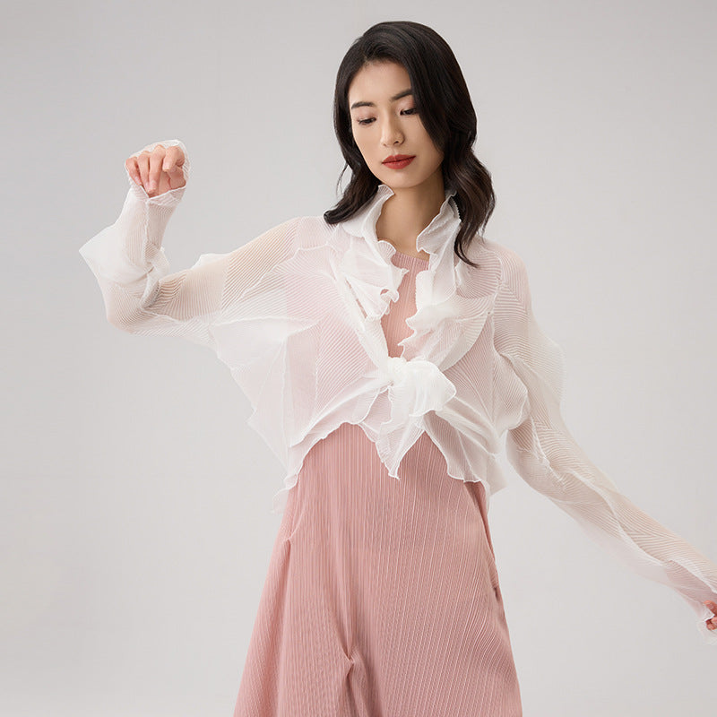 Summer Long Sleeve Semitransparent Sun Protection Shirt Chiffon Outer Cloth