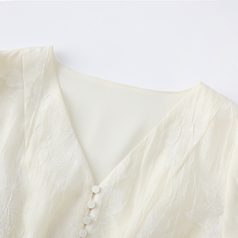 Elegant Collection Lace V Neck Maxi Dresses Summer Pearl Placket Ladies Clothing