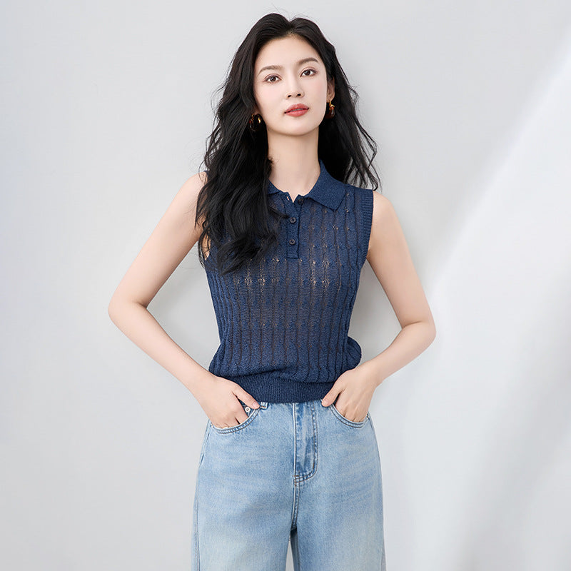 French Elegant Fashion Slim Fit 3D Twist Weave Paper Silk Lazy Commute Sleeveless Vest Top Women's Fashion Casual Tank Top