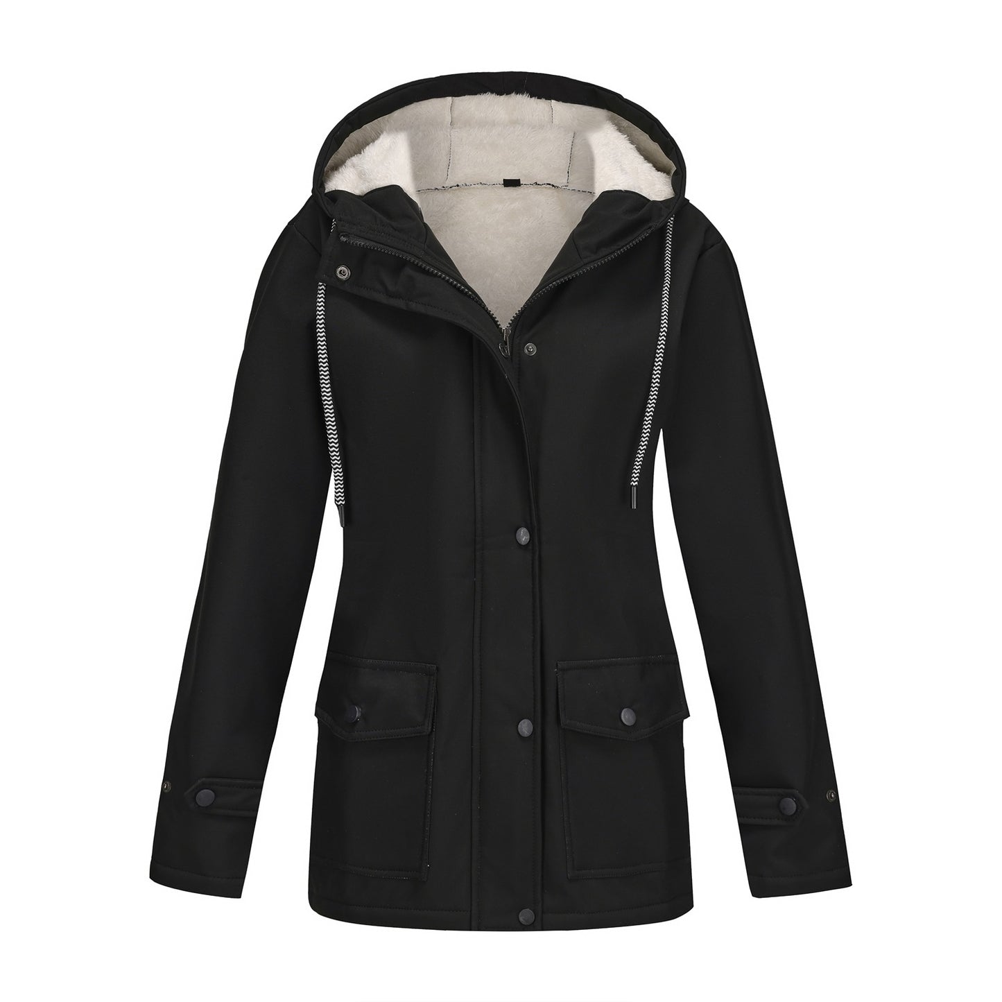 Autumn Winter Fleece Warm Trench Coat Women's Rainproof Hooded Windbreaker Female Loose Tops Large-size Outerwear Outdoor Sports