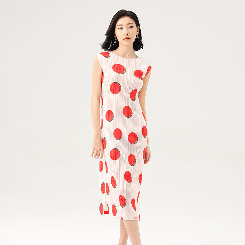 Summer New Sleeveless Loose Thin Senior Sense Polka Dot Print Mid-length Skirt