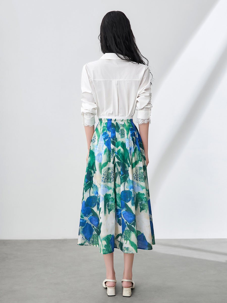 French-inspired Printed Tencel Linen Skirt Women Summer 2025 New Resort Full Flare Vacation Midi