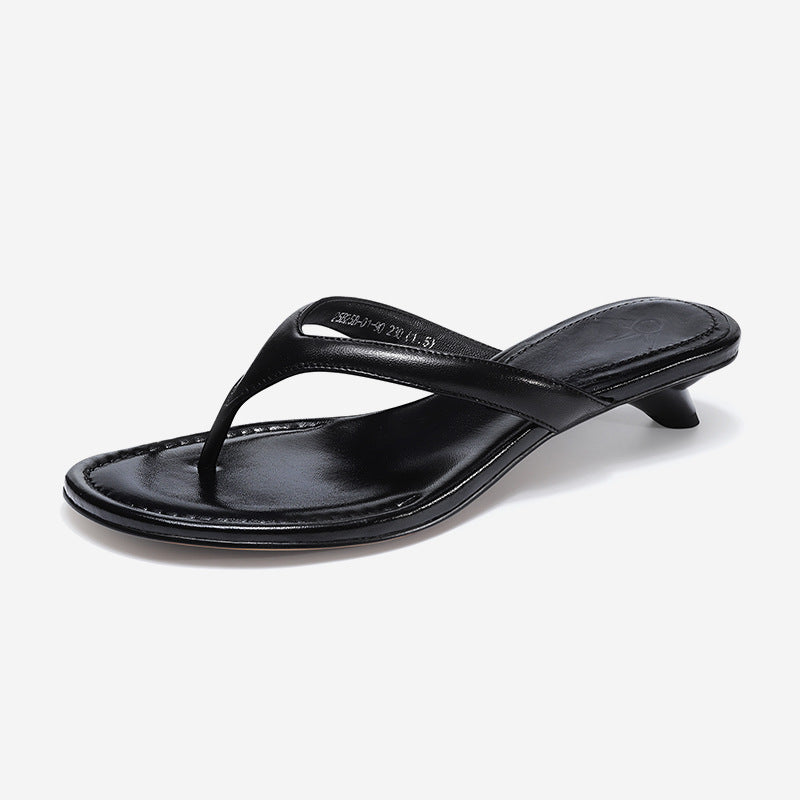 Summer Thin Heels Female Flip flops Sandals Shoes For Women Fashion Round Toe Ladies Heeled Sandals Slides Shoes