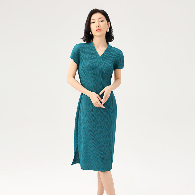Summer Dress for Party Solid Color Sleeveless V-neck Woman Elegant Casual Dresses