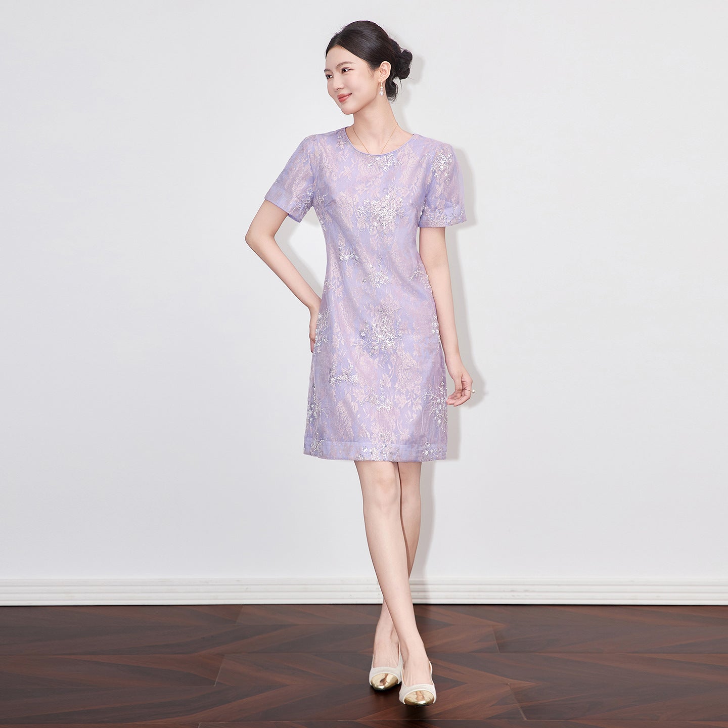 New Embroidered Beaded Lace Round Neck Short Sleeve A-Line Women's Summer Dress Designer Inspired Luxury