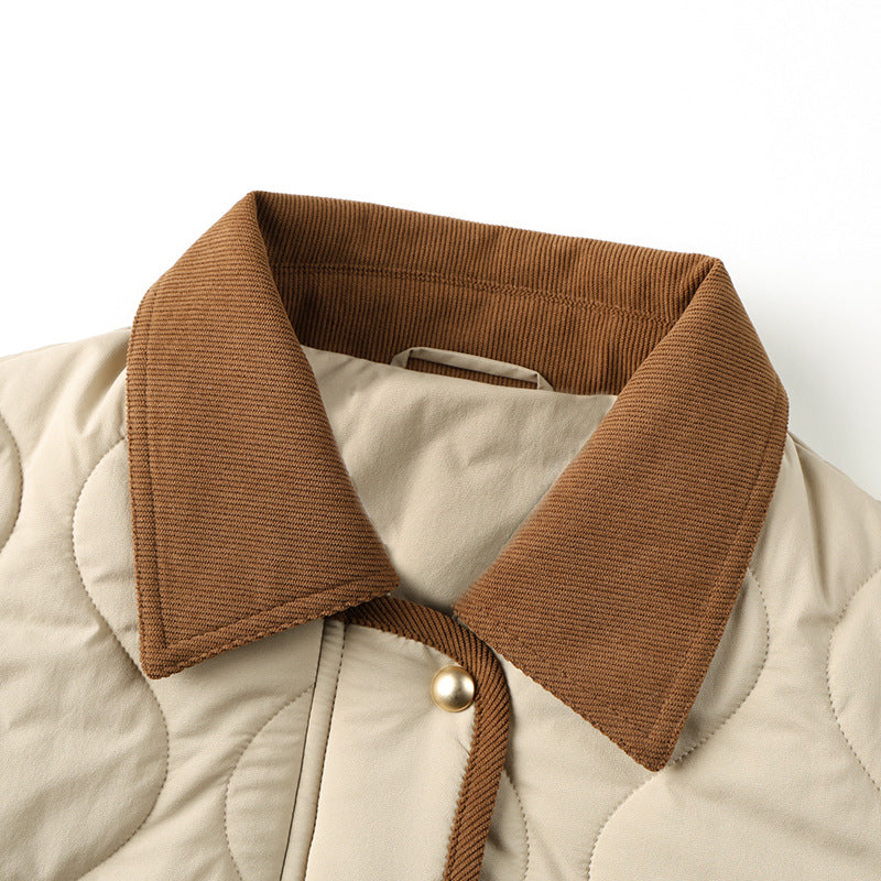 Cotton Jacket Women Mid-Length Lightweight Loose Patchwork Lapel 2024 New Winter Rhombus Quilted Cotton Jacket