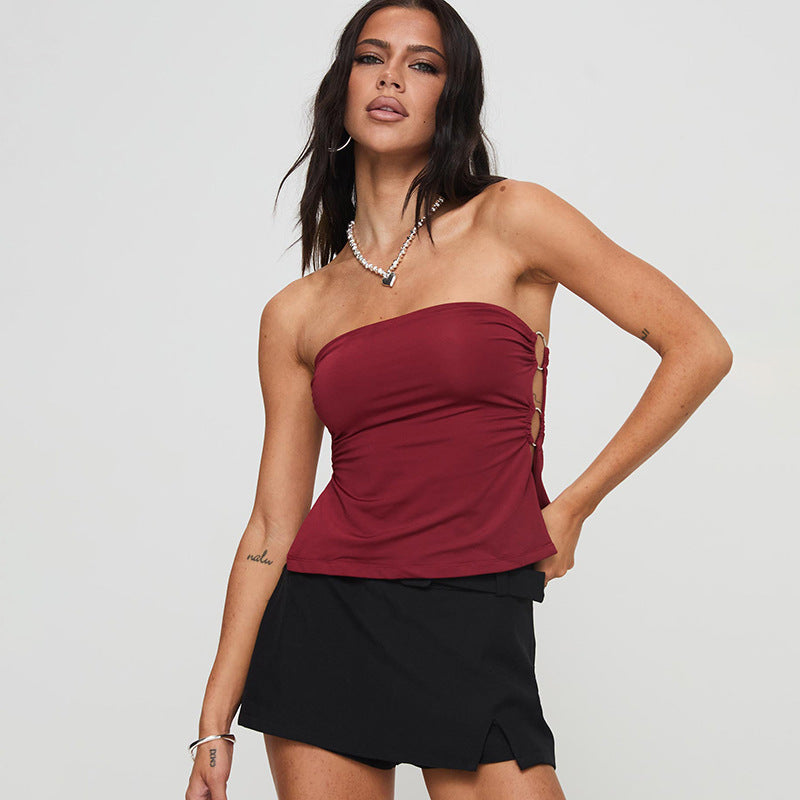 Women Tank Top Summer Tube Crop Top Sleeveless Backless Tees Streetwear Aesthetic Strapless Outfits Party Clothes Tops