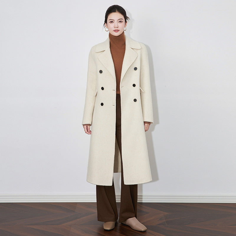 Woolen Coat for Women 2024 Winter Warm Fleece Vintage Quality Outerwear Loose Long Jacket