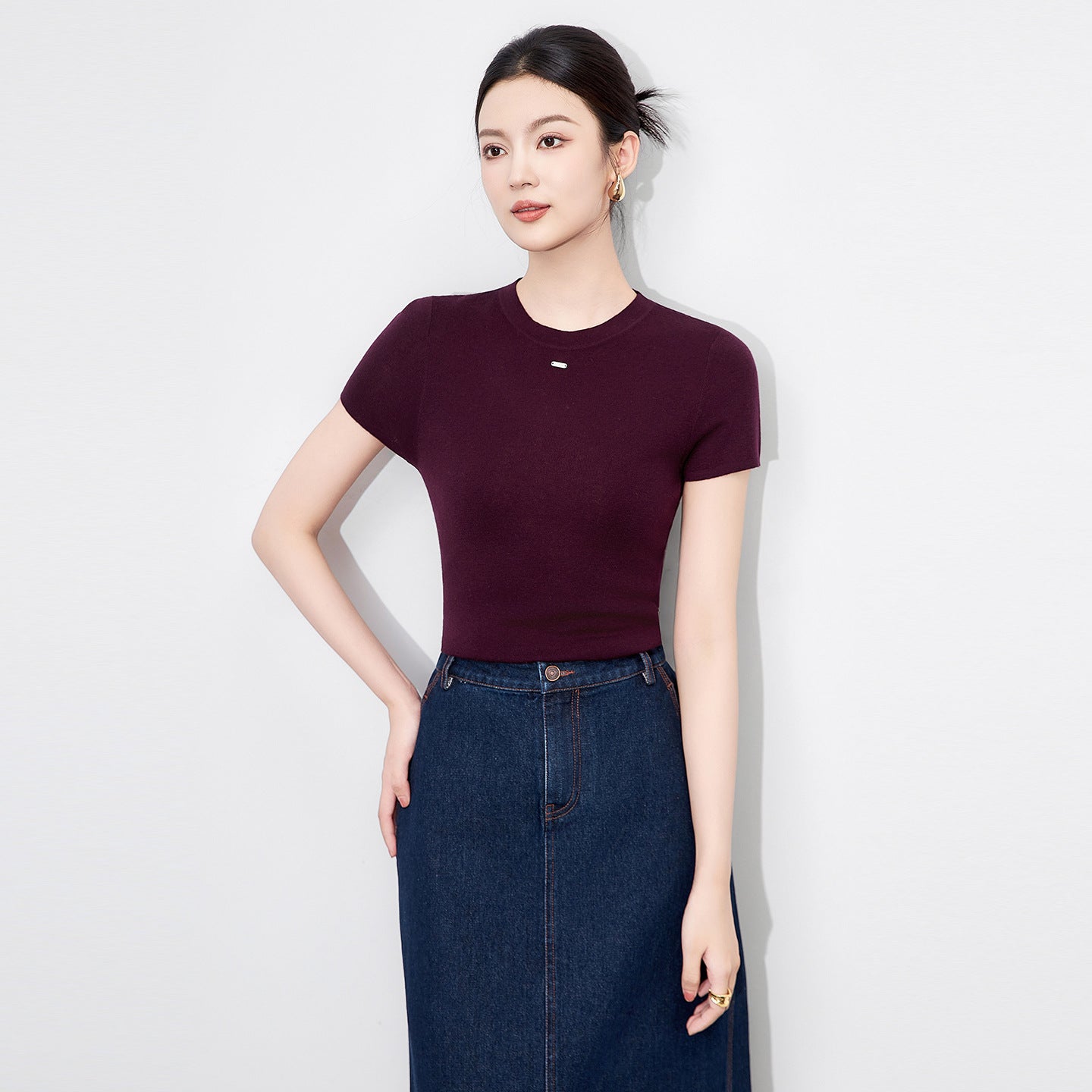 Cotton Base irt Women's Faionable Versatile Simple Letter ort Sve T-irt Women's Top Trendy Summer Wear