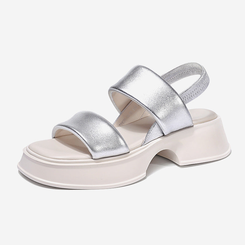 Platform One Word Belt Slippdes Sexy Square Toe Sewing Mixed Colors Slip Women Shoes