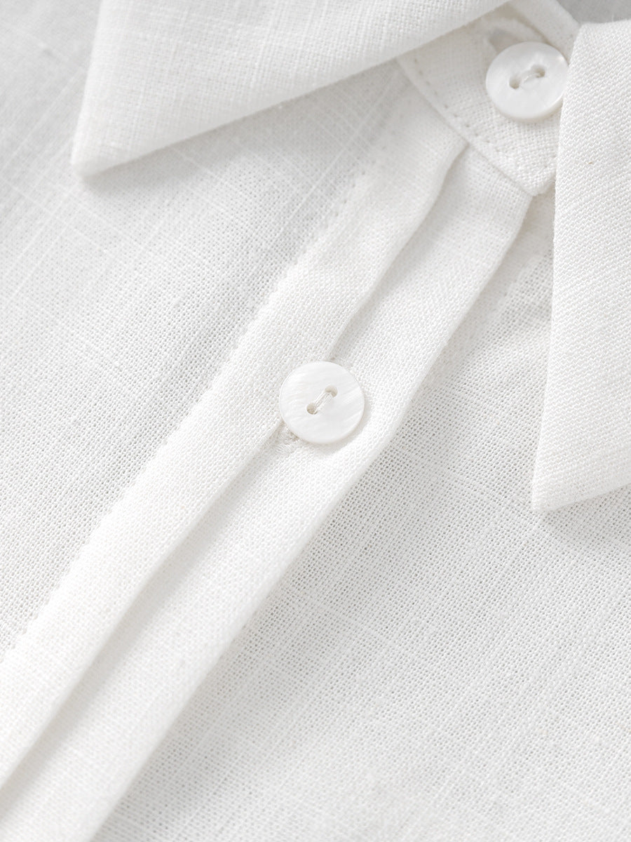 White Pure Cotton Button-Up Women's irt Layers Outerwear Sli Commuter Korean Loose Fit Long Sve Breathable irt