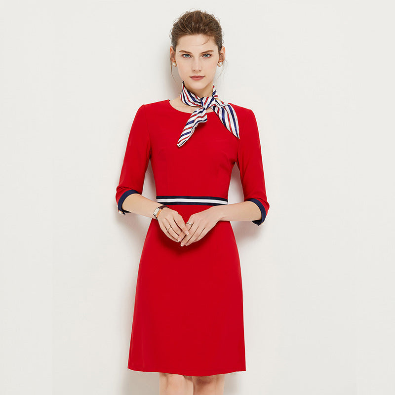 Work Uniform Dress for Beauty Salon And Jewelry Store Mini Skirt Length Half High Collar Regular Sleeve