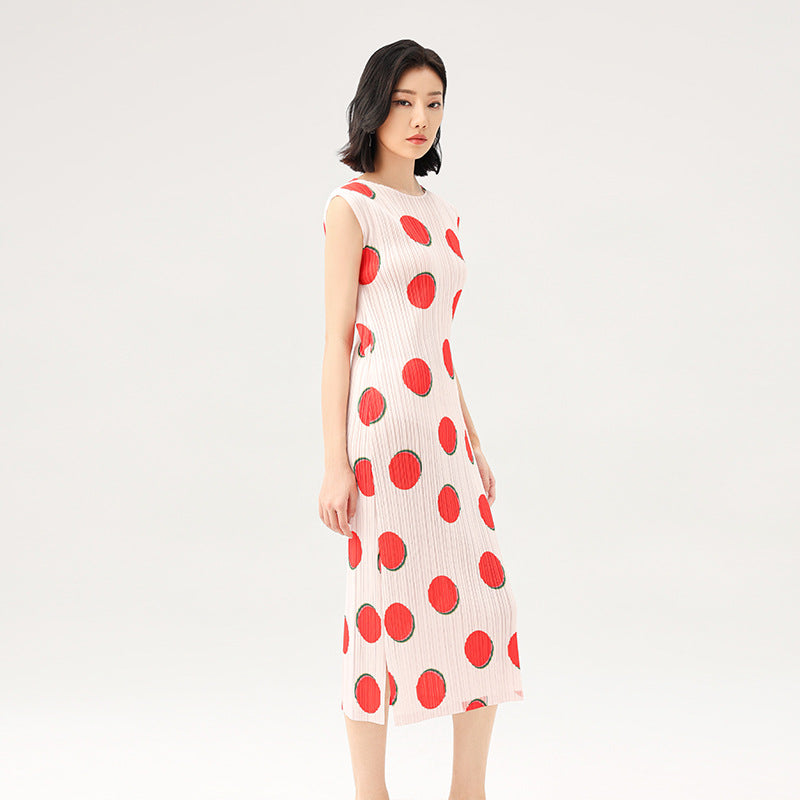 Summer New Sleeveless Loose Thin Senior Sense Polka Dot Print Mid-length Skirt
