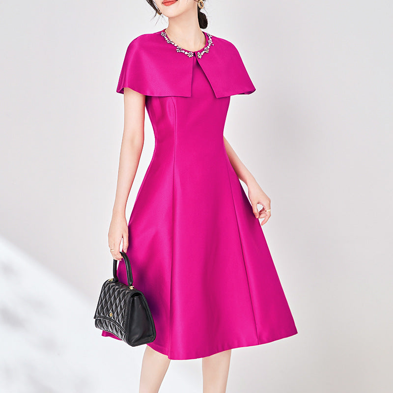 Elegant Diamonds Cloak Sleeve Dinner Party Dresses for Women 2025 Fashion Spring Summer Dress Solid Aline Knee Length Black