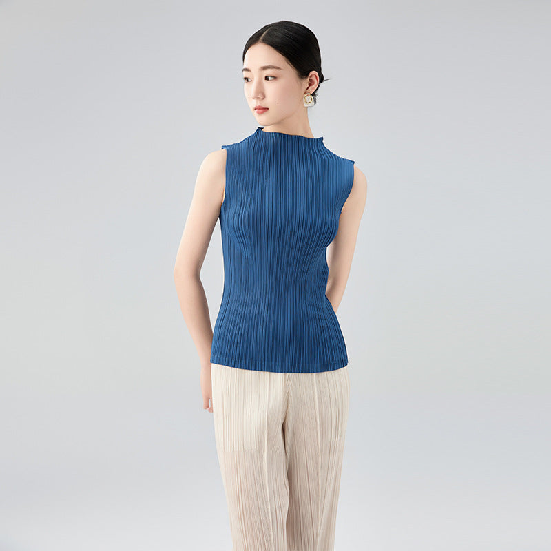 Summer Chic Mint Green Sleeveless Stand Collar Vest Basic Slimming Versatile Top For Women