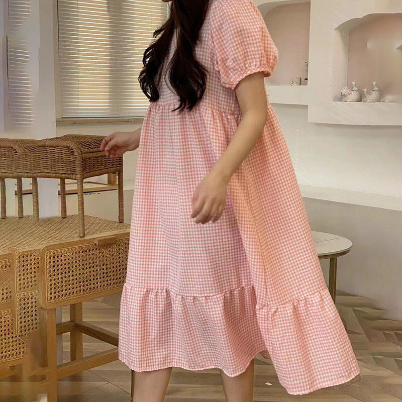 Bubble Textured U-Neck Dress Women's Casual A-Line Midi Ruffled Short Sleeve Soft Comfortable Womens Dresses Woman Clothing Cute