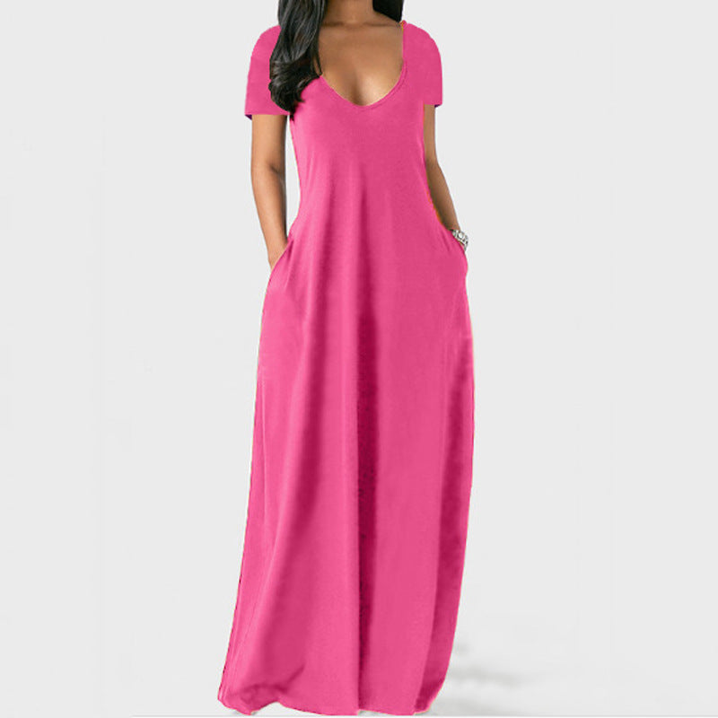 Cross-border Summer Hot Selling Sexy V-neck Solid Color Spaghetti Strap Dress