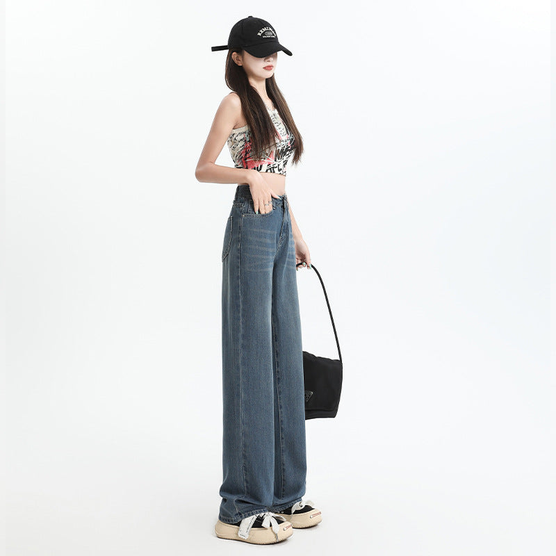 Women Jeans Summer Thin Ice Silk Draping Baggy Wide Leg Y2K Denim Pants High Quality Fashion Korean Female Clothing
