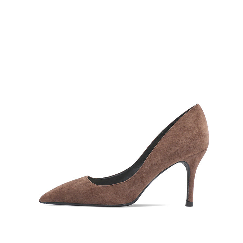 Black Suede High Heels Women Stiletto New Pointed Toe Shallow Mouth Commuter Professional Non-Slip Single Shoes