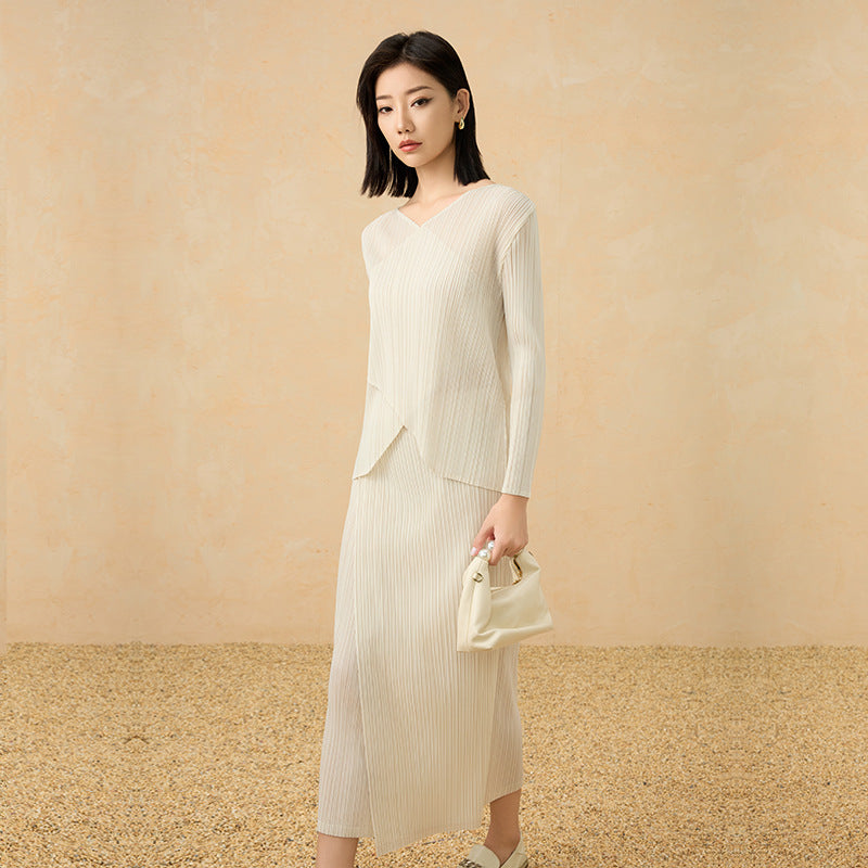 Spring and Summer New French Splicing Solid Color Tie Flowing Long Skirt