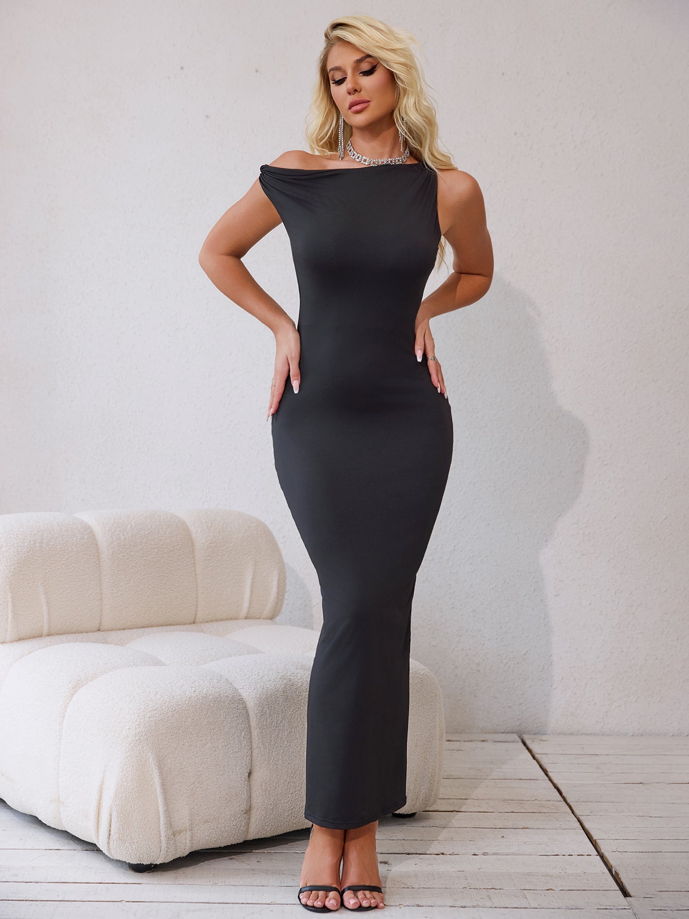 Elegant Pearl Bow Backless Sexy Maxi Dress Women Gown Fashion Sleeveless High Waist A-line Club Party Long Dress