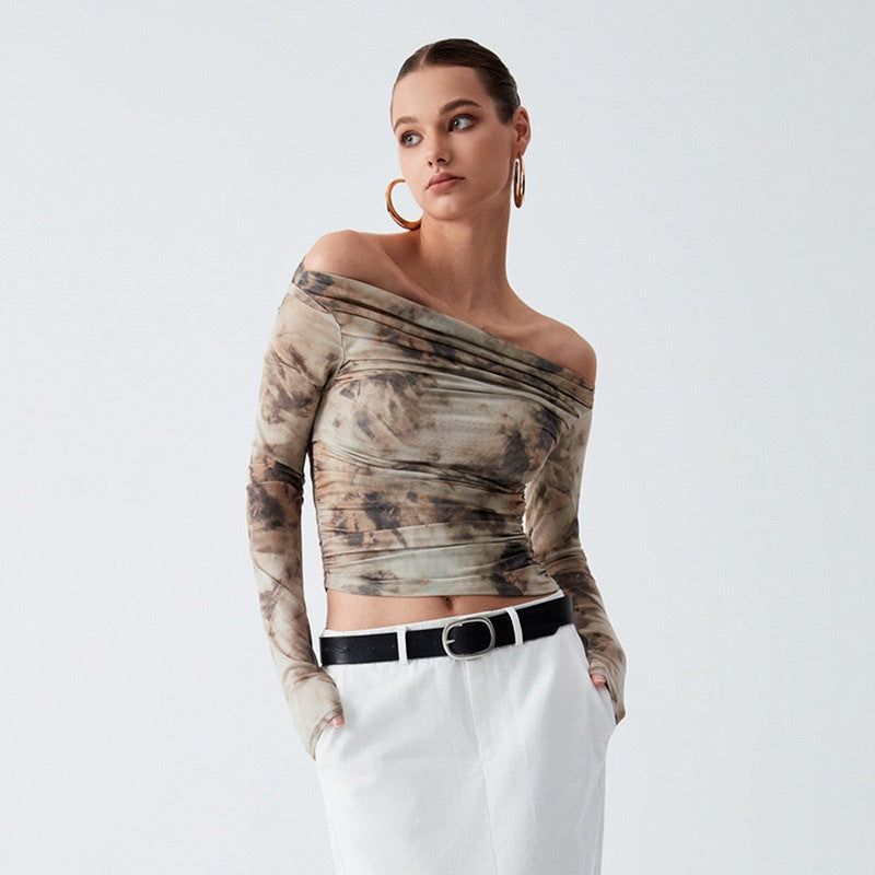 Spring New Women's Retro Printed Top Slim T-Shirt