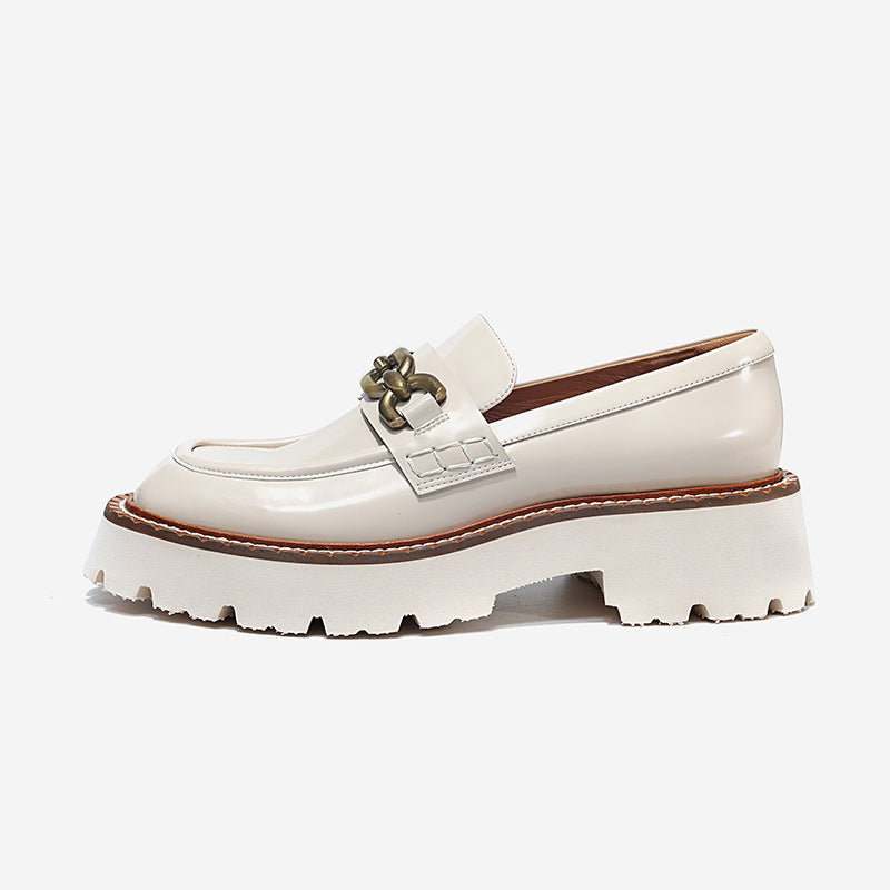 Casual Slip-On Flat Shoes Women Spring Ins Fashion Blogger Vintage Cowhide Increase Higher Leather Casual Loafers