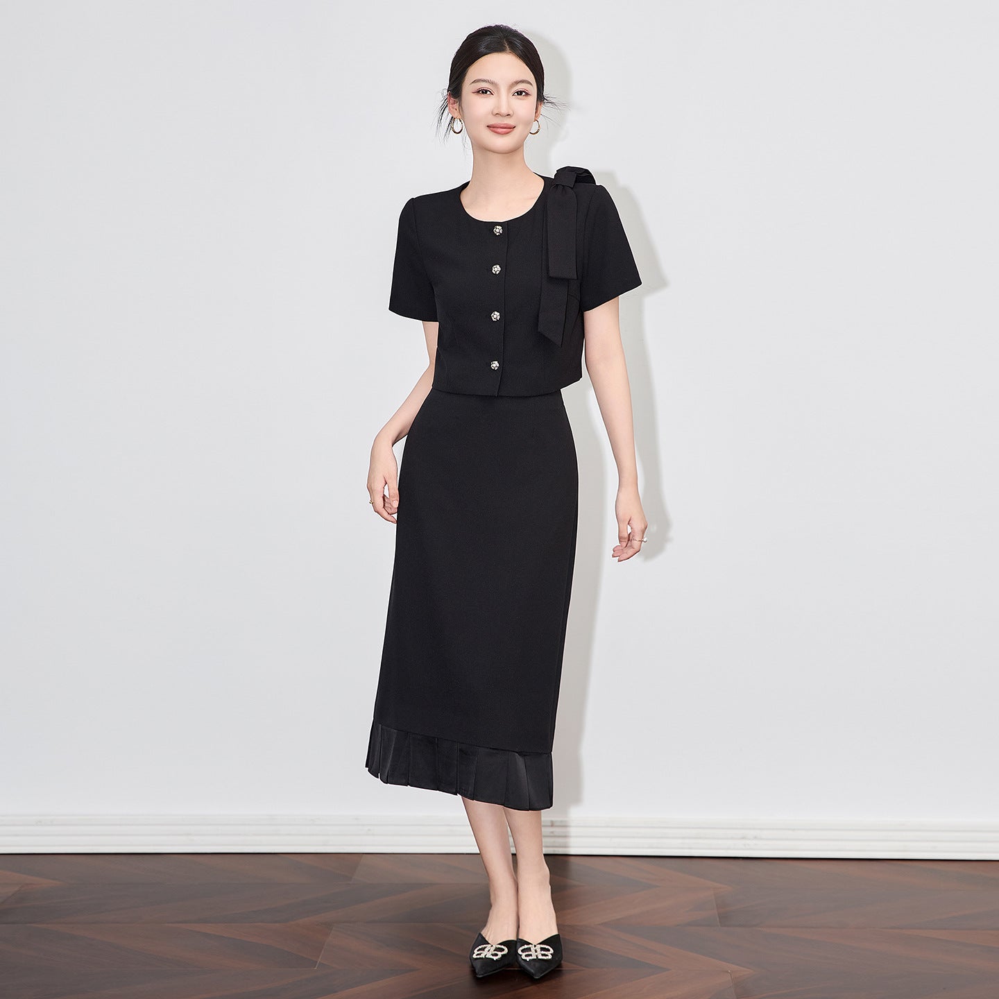 Summer Pink Dress Sets Women Elegant Short Sleeve Ruffles Patchwork Top and Pencil Skirt Suits Two Piece Outfit Office