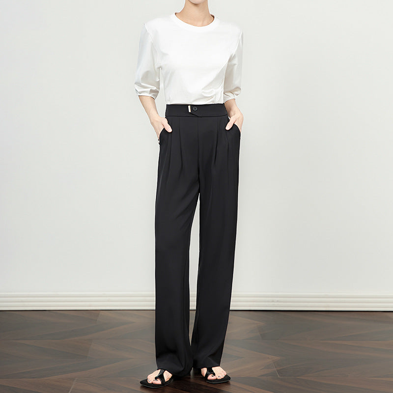 Women Casual Pants 2025 Summer New Stragith Wide Leg Long Pants