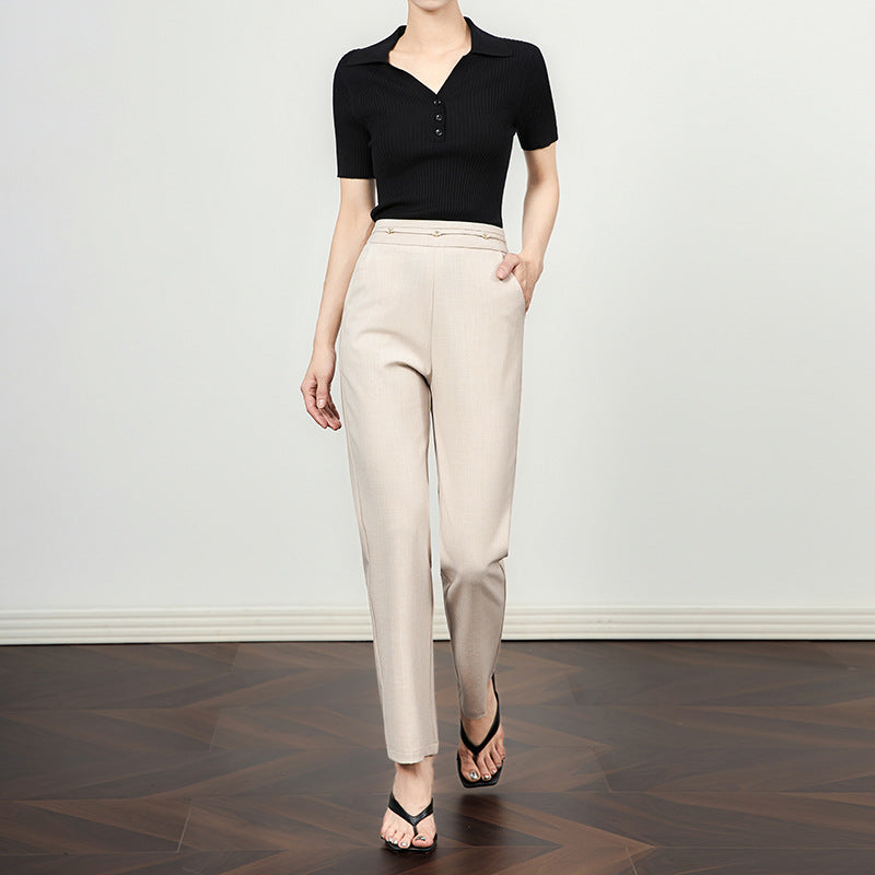 Slim Straight Nine-Piece Suit Pants Women's Thin Casual Commute Tapered Small Foot Smoke Tube Summer Lightweight Long Pants