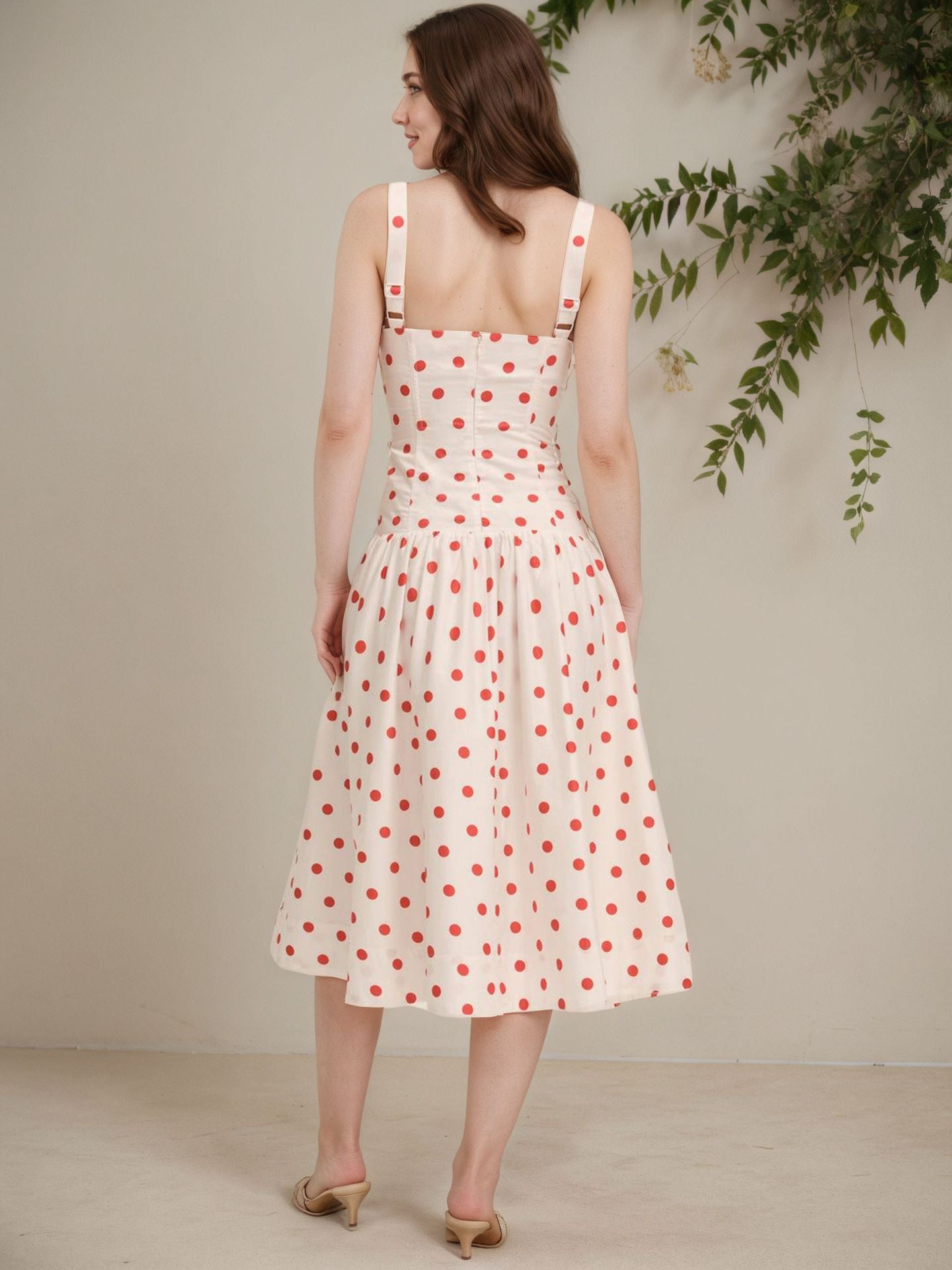 Summer Slip Sleeveless Dress Women Polka Dot Print Fashion Slim High Waist Ladies Dresses Ruffle Pleated Loose Woman Dress