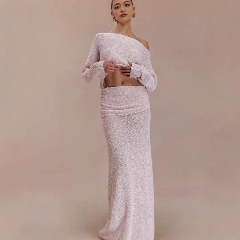 Women Sexy See Through Slim Maxi Skirt Fashion Long Sleeve Tops 2025 New Summer Beach Skirt Set Sexy Beach Skirt 2 Piece Sets
