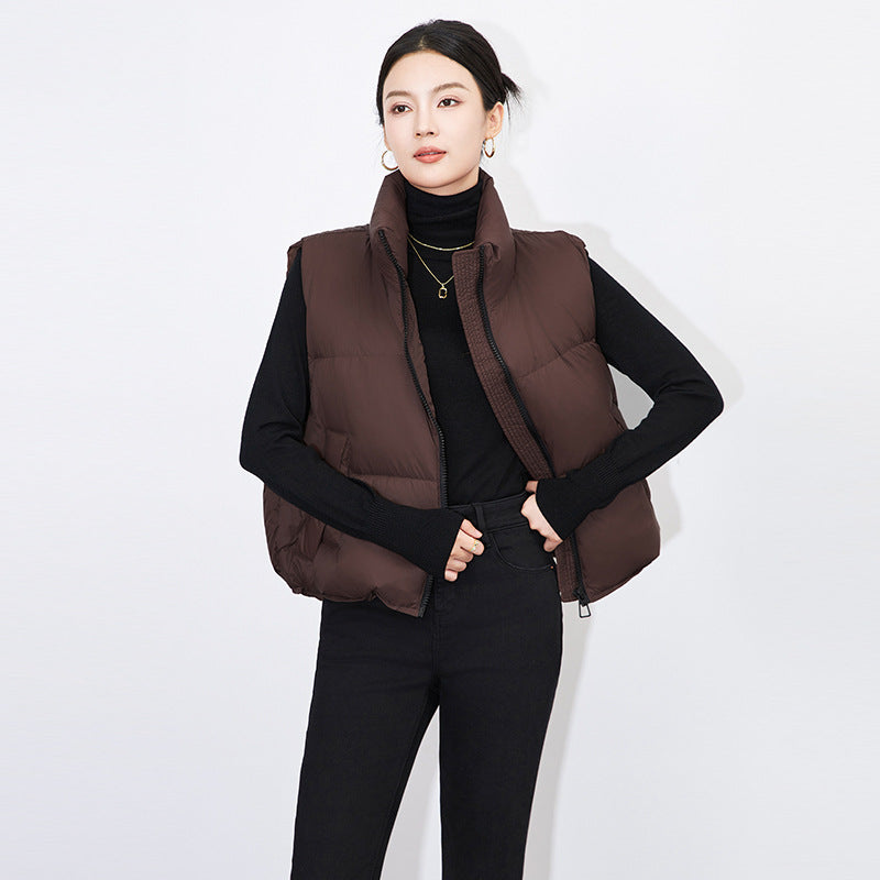 Winter Short Down Vest Stand Collar Warm Casual Elegant Sleeveless Coats Outdoor Quilted Travel Jackets Clothes