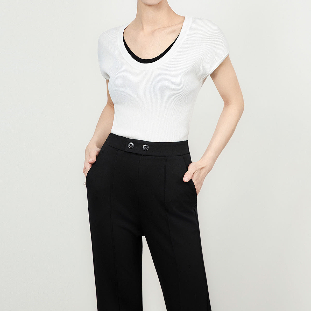 Summer New Temperament Knitted Top Short Sleeve T-shirt Korean Style Fake Two-piece T-shirt Women Clothing