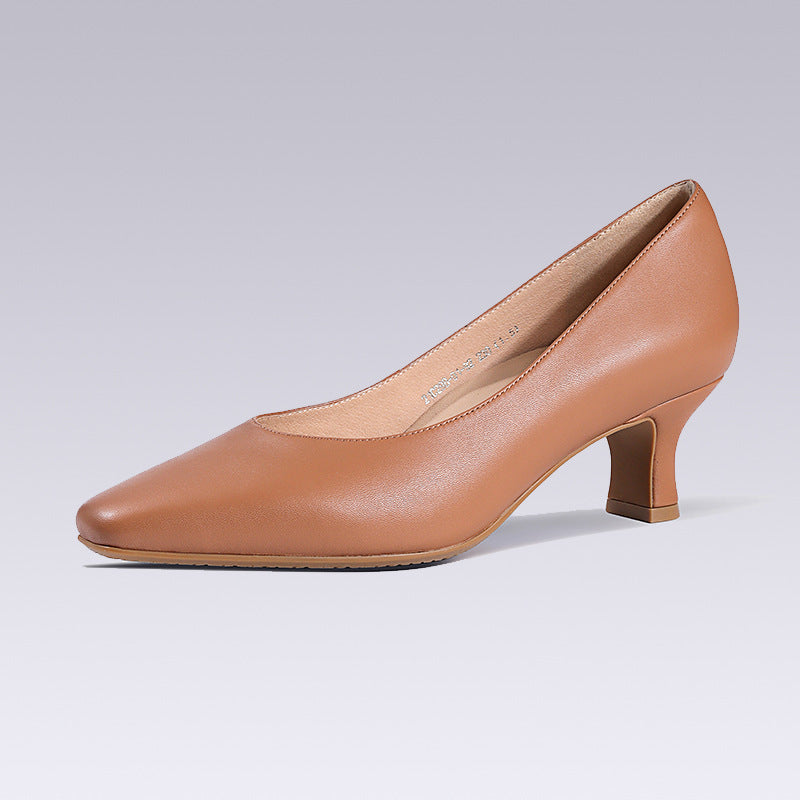 Soft PU Non-slip Single Shoe Work Shoes Women's Pumps Black Professional Interview High Heels Mid Heeled Work Leather Shoes