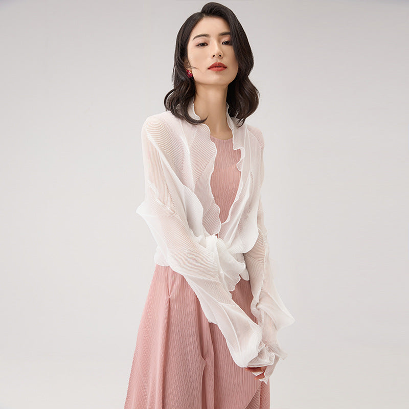 Summer Long Sleeve Semitransparent Sun Protection Shirt Chiffon Outer Cloth