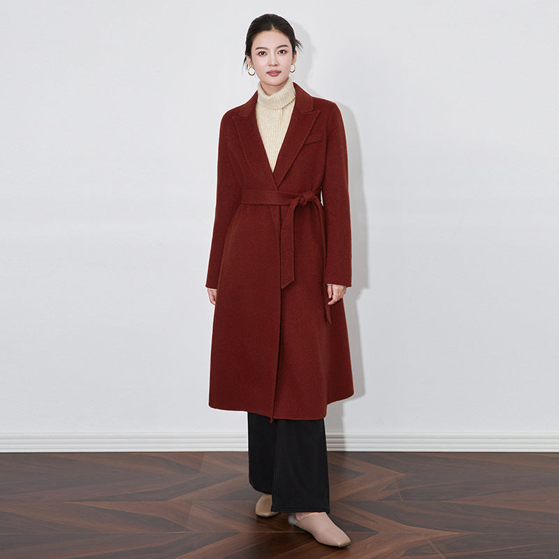 Winter Classic Minimalist Camel Cashmere Overcoat Women's Waist-Fitted Double-Sided Woolen Goods Medium-Length Sheep