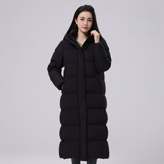 Winter Women's Duck Down Removable Hat Letter Printing Long Down Jacket Warm Loose Zipper Coats