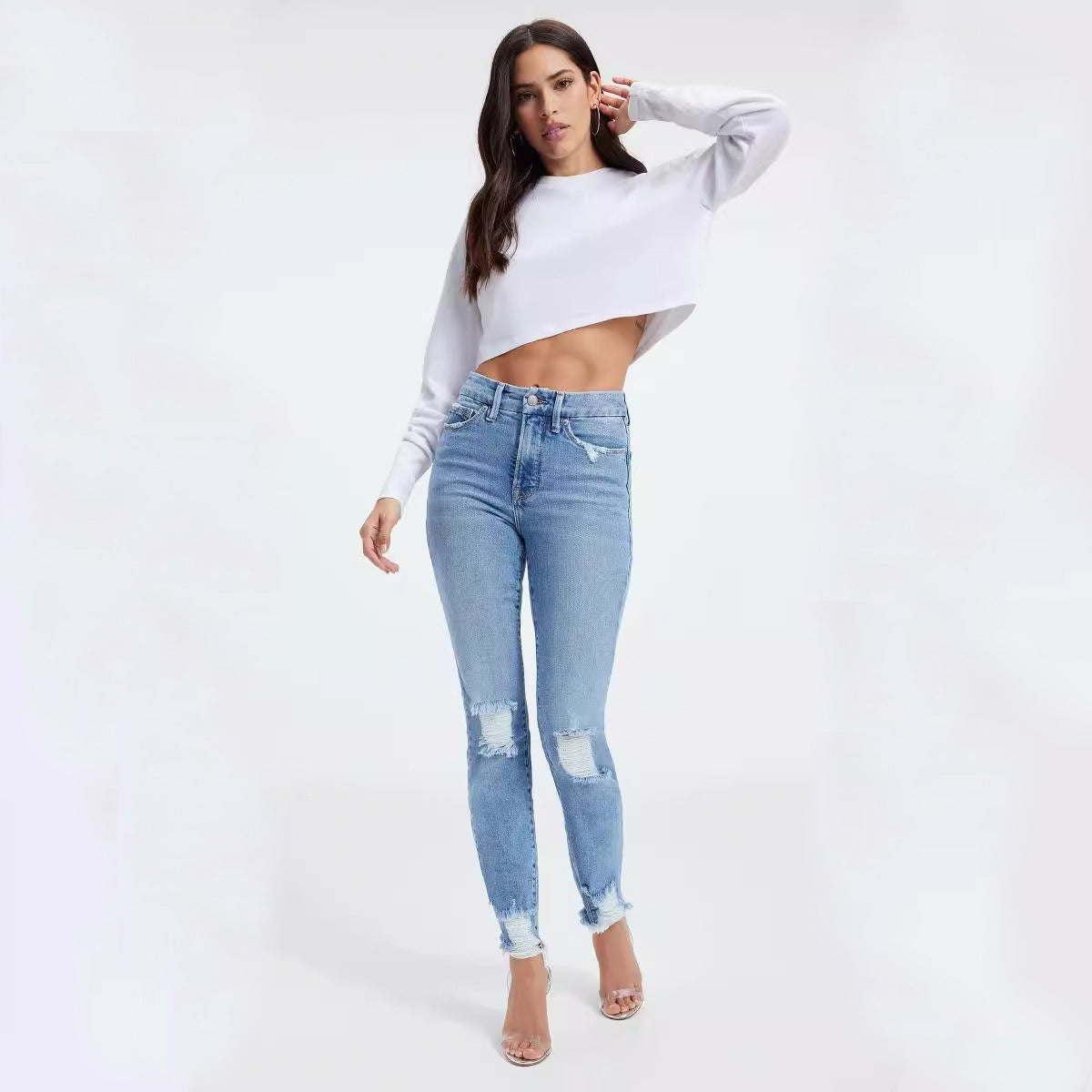 Women's Jeans Zhendian Collection High Waist Hip Stretch Slim Fit All-matching Nine-point Jeans