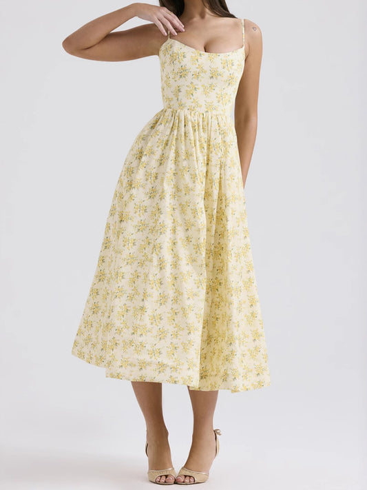 Women s Summer Midi Dress Solid Color Sleeveless Backless Party Dress Spaghetti Strap Beach Dress