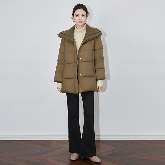 Down Jacket Women Short Vertical Thread Puffs Jacket Winter Thick Lapel Down Coat