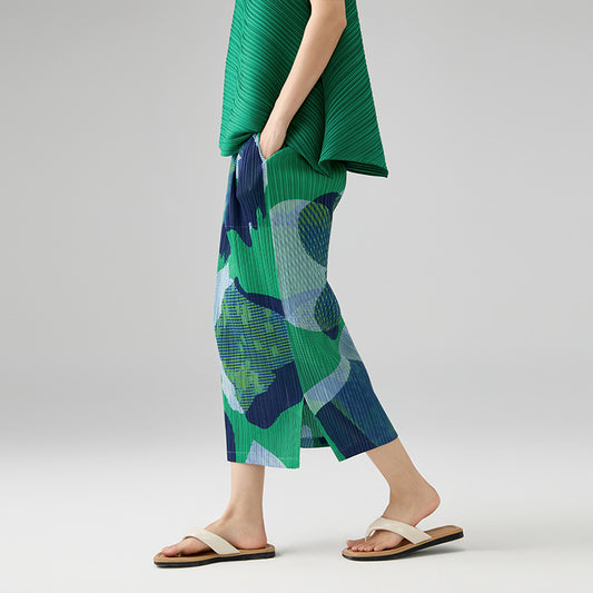 Summer New Elegant Temperament Slit Printed Half Skirt Slim Fit Versatile A-line Skirt