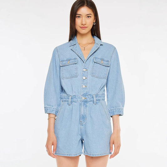 Woman Jeans Jumpsuit Long Sleeves High Waist Denim Bodysuit Notched Fashion Playsuit Jumpsuits