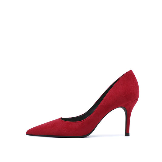 Black Suede High Heels Women Stiletto New Pointed Toe Shallow Mouth Commuter Professional Non-Slip Single Shoes