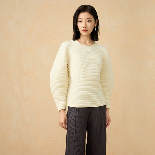 Women s Summer Knit Outfits Solid Color Long Sleeve Round Neck Tops High Waist Shorts