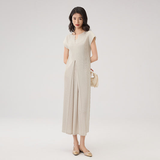 New Slimming V-neck French Dress For Women Advanced Short-sleeved Waist Elegant Commuter Dress