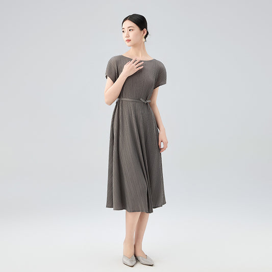 Summer New Elegant Tie Senior Sense of Fashion Temperament Waist Thin Dresses