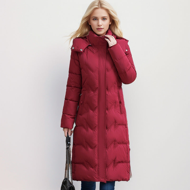 Women Winter Over The Knee Thick Warm Jacket Female Pure Color Long Cotton Jacket For Women