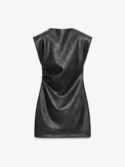 Sleeveless PU Faux Leather Dress Tights Package Hip Minifalda Sexy Clubwear Vestido Sundress Streetwear Dresses Robe Faldas